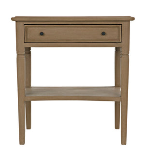 Noir Oxford Artisan-Crafted 1-Drawer Side Table in Solid Mahogany with Elegant Carving & Tapered Legs Weathered GTAB247WEA
