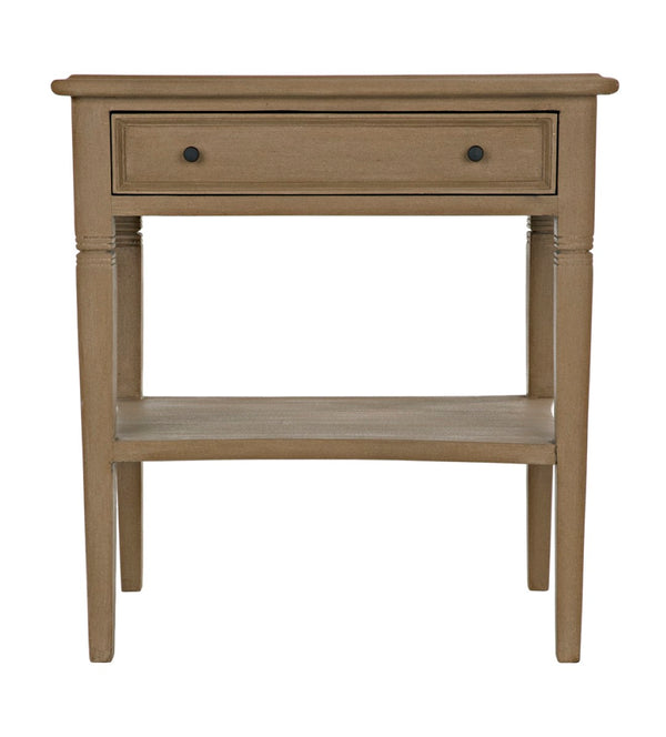 Noir Oxford Artisan-Crafted 1-Drawer Side Table in Solid Mahogany with Elegant Carving & Tapered Legs Weathered GTAB247WEA