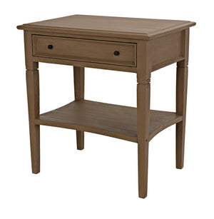 Noir Oxford Artisan-Crafted 1-Drawer Side Table in Solid Mahogany with Elegant Carving & Tapered Legs Weathered GTAB247WEA