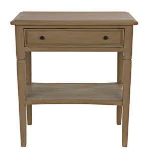 Noir Oxford Artisan-Crafted 1-Drawer Side Table in Solid Mahogany with Elegant Carving & Tapered Legs Weathered GTAB247WEA