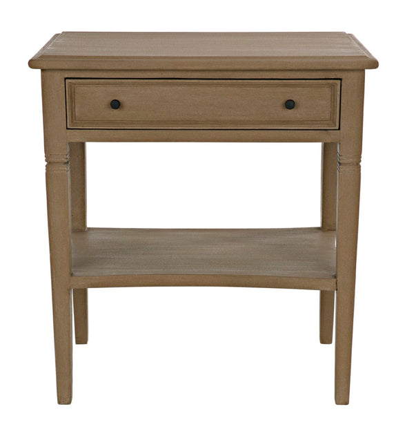 Noir Oxford Artisan-Crafted 1-Drawer Side Table in Solid Mahogany with Elegant Carving & Tapered Legs Weathered GTAB247WEA