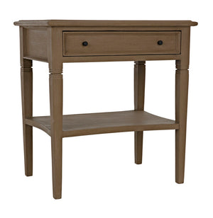 Noir Oxford Artisan-Crafted 1-Drawer Side Table in Solid Mahogany with Elegant Carving & Tapered Legs Weathered GTAB247WEA