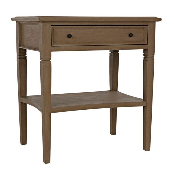 Noir Oxford Artisan-Crafted 1-Drawer Side Table in Solid Mahogany with Elegant Carving & Tapered Legs Weathered GTAB247WEA