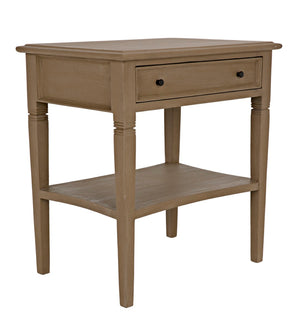 Noir Oxford Artisan-Crafted 1-Drawer Side Table in Solid Mahogany with Elegant Carving & Tapered Legs Weathered GTAB247WEA