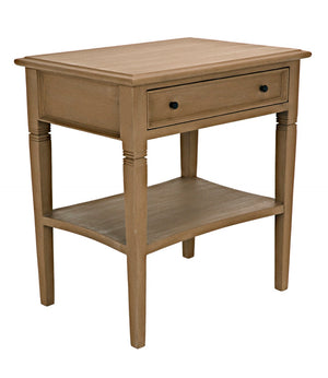 Noir Oxford Artisan-Crafted 1-Drawer Side Table in Solid Mahogany with Elegant Carving & Tapered Legs Weathered GTAB247WEA