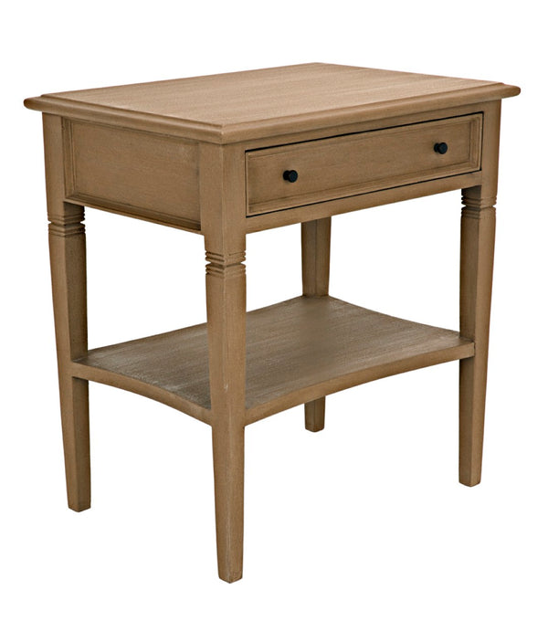 Noir Oxford Artisan-Crafted 1-Drawer Side Table in Solid Mahogany with Elegant Carving & Tapered Legs Weathered GTAB247WEA