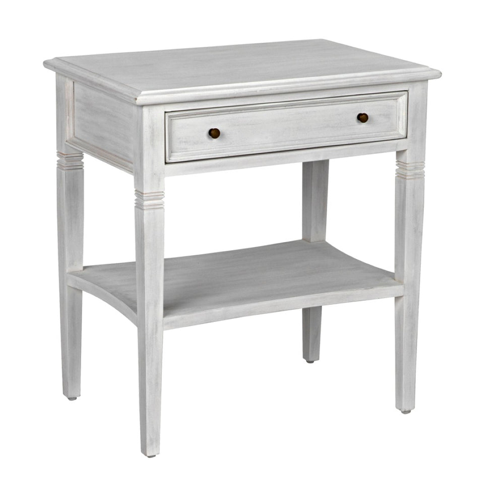 Noir Oxford Artisan-Crafted 1-Drawer Side Table in Solid Mahogany with Elegant Carving & Tapered Legs White Wash GTAB247WH
