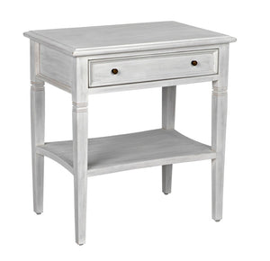 Noir Oxford Artisan-Crafted 1-Drawer Side Table in Solid Mahogany with Elegant Carving & Tapered Legs White Wash GTAB247WH