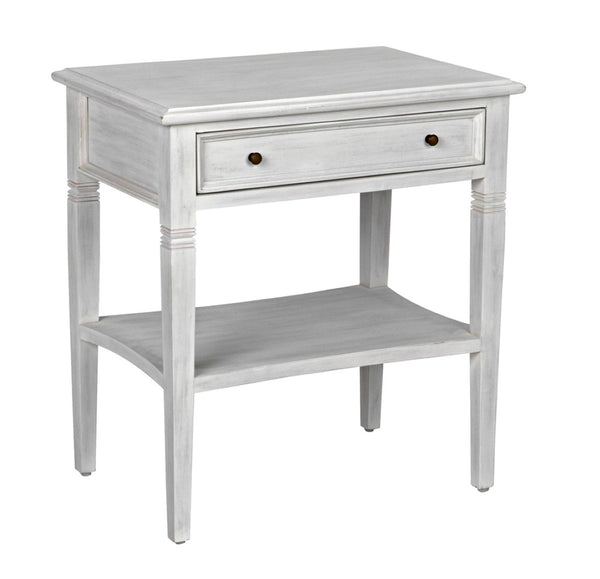 Noir Oxford Artisan-Crafted 1-Drawer Side Table in Solid Mahogany with Elegant Carving & Tapered Legs White Wash GTAB247WH