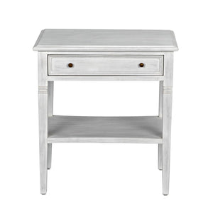 Noir Oxford Artisan-Crafted 1-Drawer Side Table in Solid Mahogany with Elegant Carving & Tapered Legs White Wash GTAB247WH