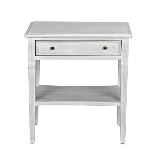Noir Oxford Artisan-Crafted 1-Drawer Side Table in Solid Mahogany with Elegant Carving & Tapered Legs White Wash GTAB247WH