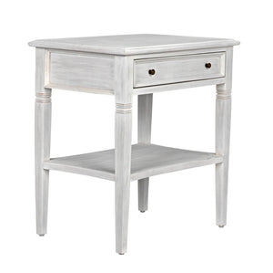 Noir Oxford Artisan-Crafted 1-Drawer Side Table in Solid Mahogany with Elegant Carving & Tapered Legs White Wash GTAB247WH