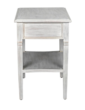 Noir Oxford Artisan-Crafted 1-Drawer Side Table in Solid Mahogany with Elegant Carving & Tapered Legs White Wash GTAB247WH