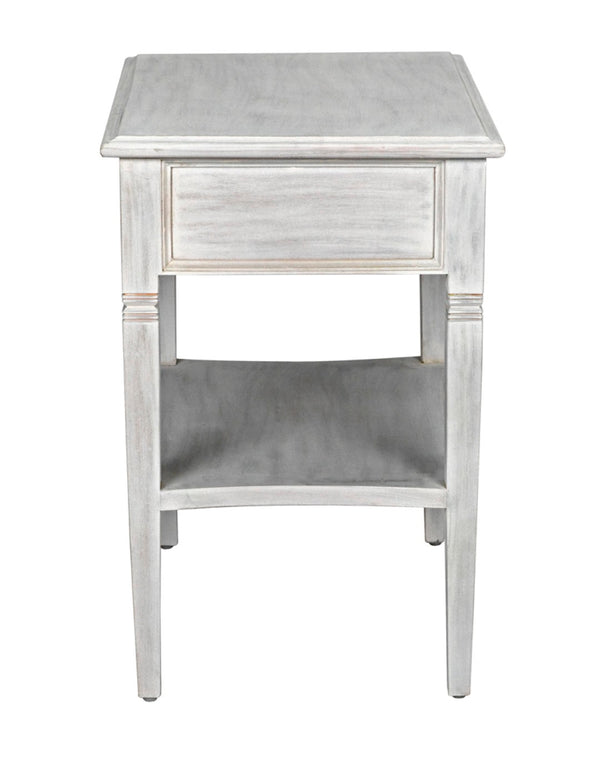 Noir Oxford Artisan-Crafted 1-Drawer Side Table in Solid Mahogany with Elegant Carving & Tapered Legs White Wash GTAB247WH