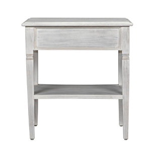 Noir Oxford Artisan-Crafted 1-Drawer Side Table in Solid Mahogany with Elegant Carving & Tapered Legs White Wash GTAB247WH
