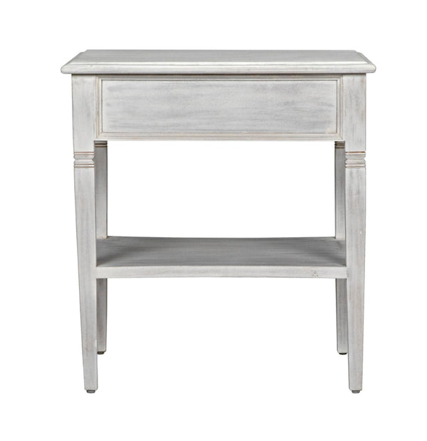 Noir Oxford Artisan-Crafted 1-Drawer Side Table in Solid Mahogany with Elegant Carving & Tapered Legs White Wash GTAB247WH