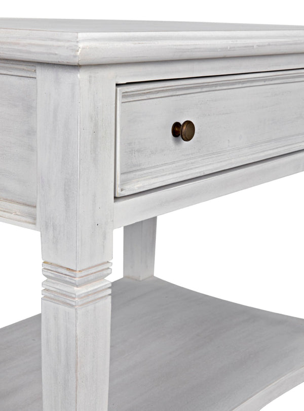 Noir Oxford Artisan-Crafted 1-Drawer Side Table in Solid Mahogany with Elegant Carving & Tapered Legs White Wash GTAB247WH