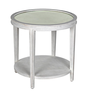 Noir Imperial Side Table - Hand-Carved Mahogany with White Wash Finish & Antiqued Mirrored Top GTAB251WH