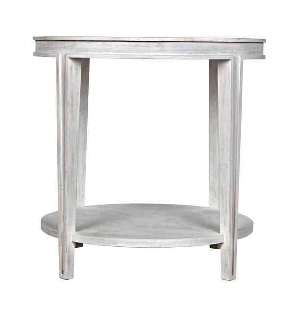 Noir Imperial Side Table - Hand-Carved Mahogany with White Wash Finish & Antiqued Mirrored Top GTAB251WH