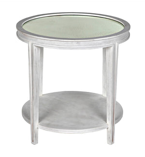 Noir Imperial Side Table - Hand-Carved Mahogany with White Wash Finish & Antiqued Mirrored Top GTAB251WH