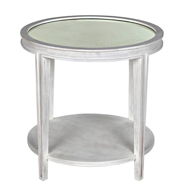 Noir Imperial Side Table - Hand-Carved Mahogany with White Wash Finish & Antiqued Mirrored Top GTAB251WH