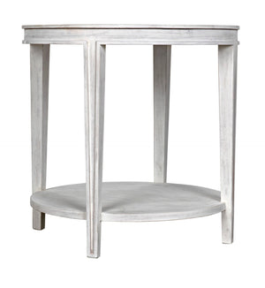 Noir Imperial Side Table - Hand-Carved Mahogany with White Wash Finish & Antiqued Mirrored Top GTAB251WH