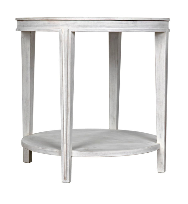 Noir Imperial Side Table - Hand-Carved Mahogany with White Wash Finish & Antiqued Mirrored Top GTAB251WH