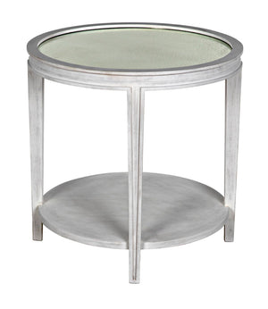 Noir Imperial Side Table - Hand-Carved Mahogany with White Wash Finish & Antiqued Mirrored Top GTAB251WH