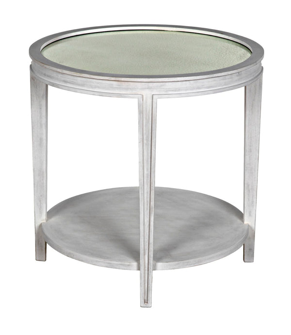 Noir Imperial Side Table - Hand-Carved Mahogany with White Wash Finish & Antiqued Mirrored Top GTAB251WH