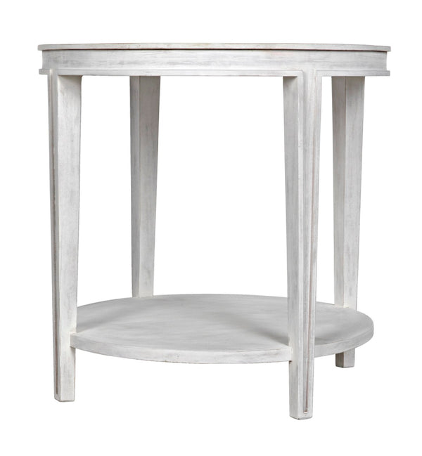 Noir Imperial Side Table - Hand-Carved Mahogany with White Wash Finish & Antiqued Mirrored Top GTAB251WH