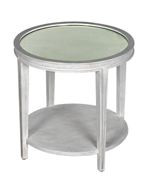 Noir Imperial Side Table - Hand-Carved Mahogany with White Wash Finish & Antiqued Mirrored Top GTAB251WH