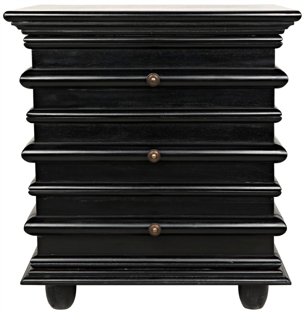 Noir Ascona Side Table - Elegant Vintage Design with Handcrafted Details and Practical Storage Solutions Hand Rubbed Black GTAB277HB