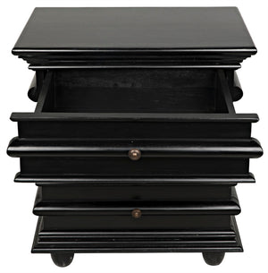 Noir Ascona Side Table - Elegant Vintage Design with Handcrafted Details and Practical Storage Solutions Hand Rubbed Black GTAB277HB