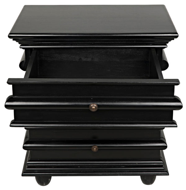 Noir Ascona Side Table - Elegant Vintage Design with Handcrafted Details and Practical Storage Solutions Hand Rubbed Black GTAB277HB