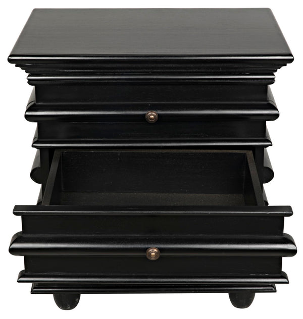 Noir Ascona Side Table - Elegant Vintage Design with Handcrafted Details and Practical Storage Solutions Hand Rubbed Black GTAB277HB