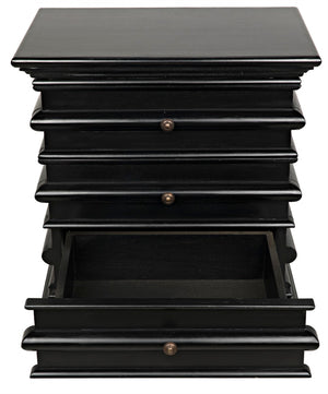 Noir Ascona Side Table - Elegant Vintage Design with Handcrafted Details and Practical Storage Solutions Hand Rubbed Black GTAB277HB