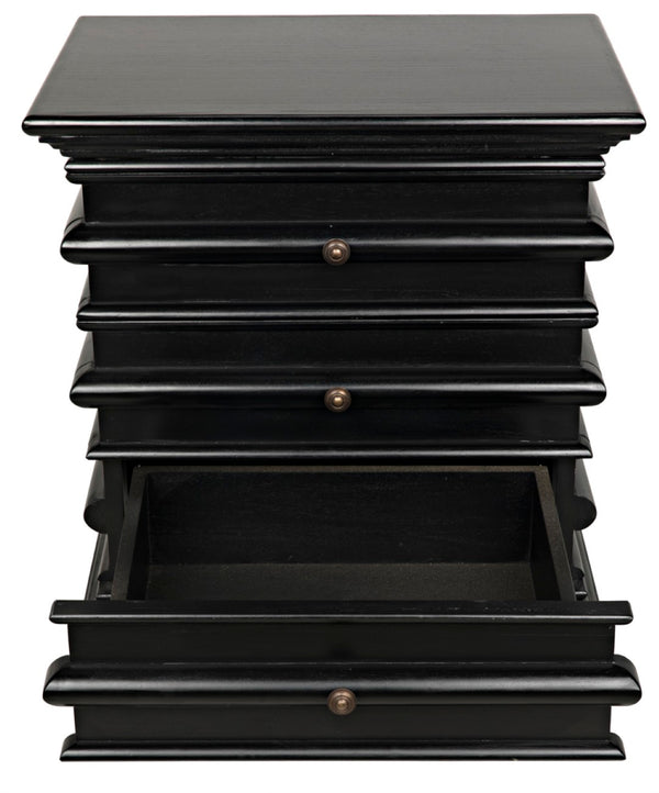 Noir Ascona Side Table - Elegant Vintage Design with Handcrafted Details and Practical Storage Solutions Hand Rubbed Black GTAB277HB