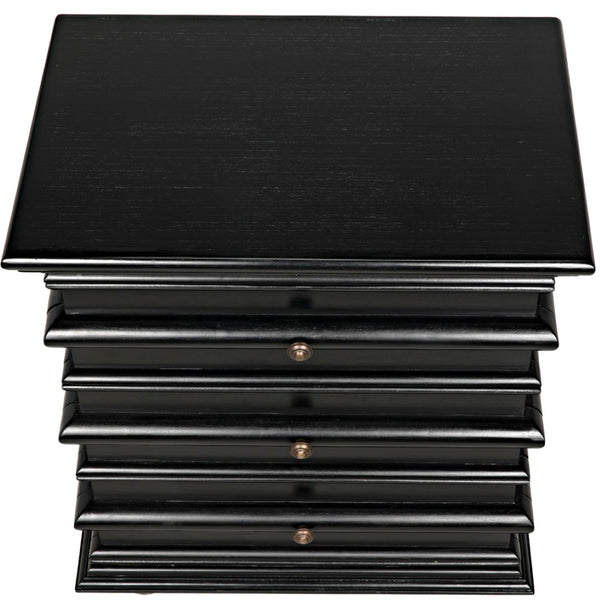 Noir Ascona Side Table - Elegant Vintage Design with Handcrafted Details and Practical Storage Solutions Hand Rubbed Black GTAB277HB