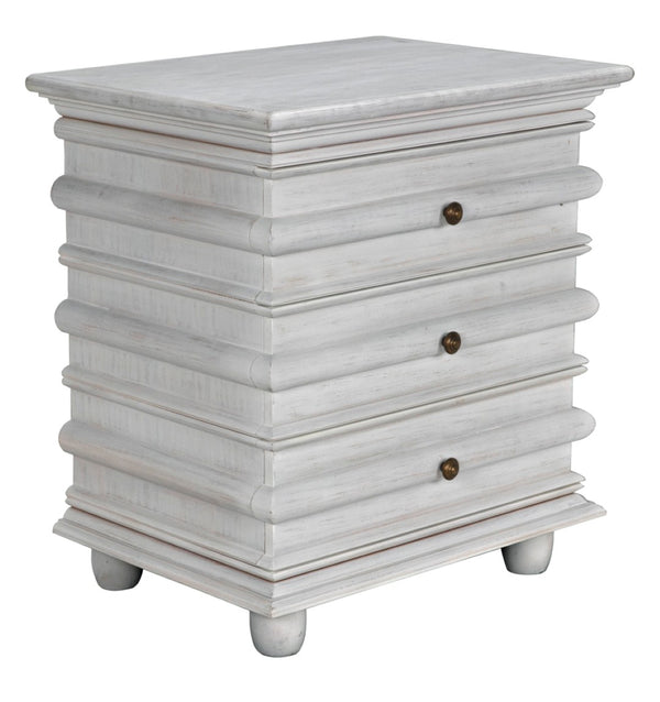 Noir Ascona Side Table - Elegant Vintage Design with Handcrafted Details and Practical Storage Solutions White Wash GTAB277WH