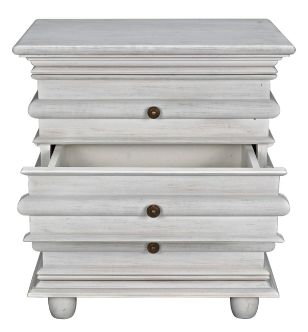 Noir Ascona Side Table - Elegant Vintage Design with Handcrafted Details and Practical Storage Solutions White Wash GTAB277WH