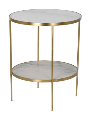 Noir Rivoli Side Table - Elegant Bianco Crown Marble & Antique Brass Accent for Modern Living Spaces GTAB278MB