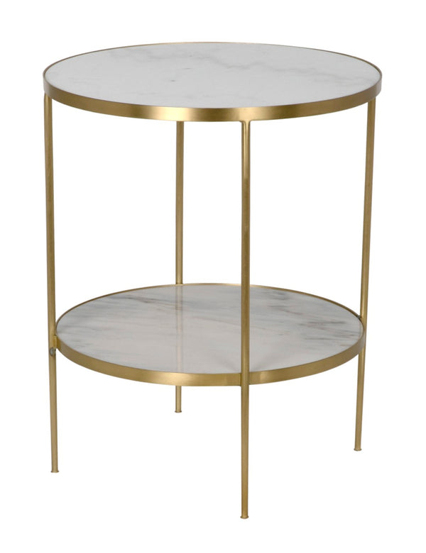 Noir Rivoli Side Table - Elegant Bianco Crown Marble & Antique Brass Accent for Modern Living Spaces GTAB278MB
