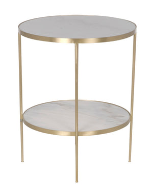 Noir Rivoli Side Table - Elegant Bianco Crown Marble & Antique Brass Accent for Modern Living Spaces GTAB278MB