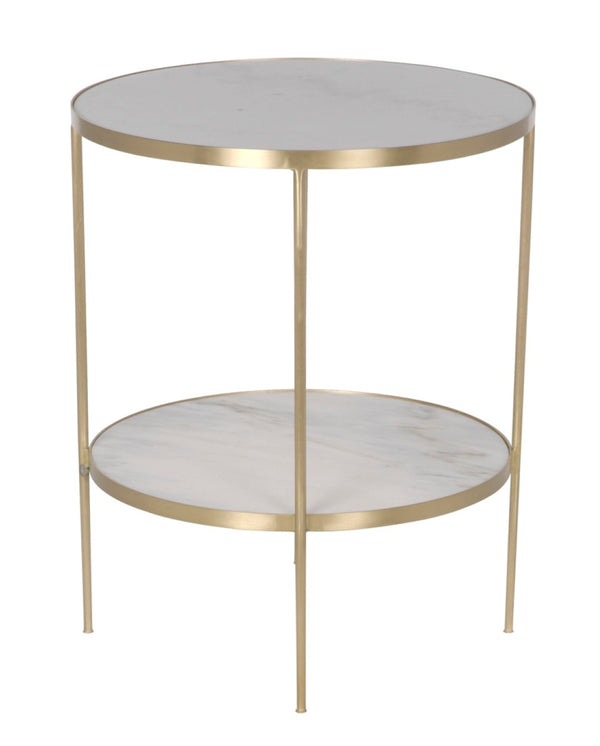 Noir Rivoli Side Table - Elegant Bianco Crown Marble & Antique Brass Accent for Modern Living Spaces GTAB278MB