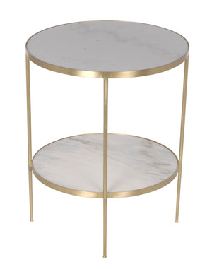 Noir Rivoli Side Table - Elegant Bianco Crown Marble & Antique Brass Accent for Modern Living Spaces GTAB278MB