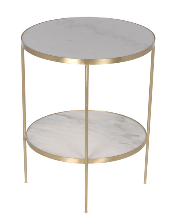 Noir Rivoli Side Table - Elegant Bianco Crown Marble & Antique Brass Accent for Modern Living Spaces GTAB278MB