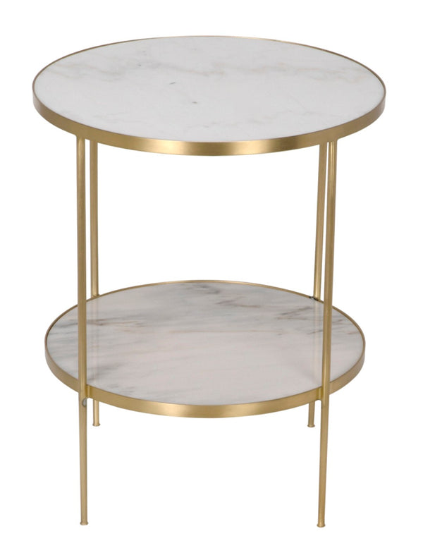 Noir Rivoli Side Table - Elegant Bianco Crown Marble & Antique Brass Accent for Modern Living Spaces GTAB278MB
