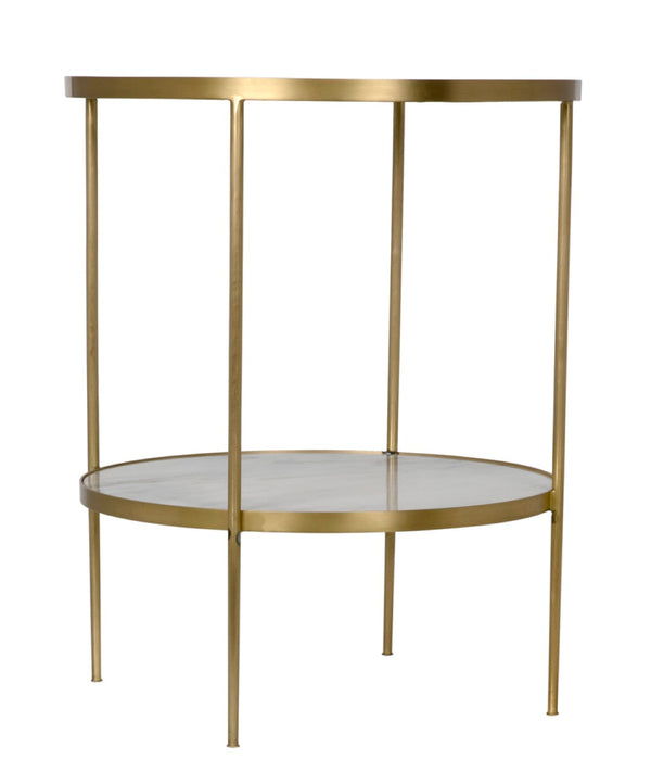 Noir Rivoli Side Table - Elegant Bianco Crown Marble & Antique Brass Accent for Modern Living Spaces GTAB278MB