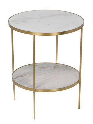Noir Rivoli Side Table - Elegant Bianco Crown Marble & Antique Brass Accent for Modern Living Spaces GTAB278MB