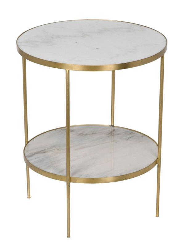 Noir Rivoli Side Table - Elegant Bianco Crown Marble & Antique Brass Accent for Modern Living Spaces GTAB278MB